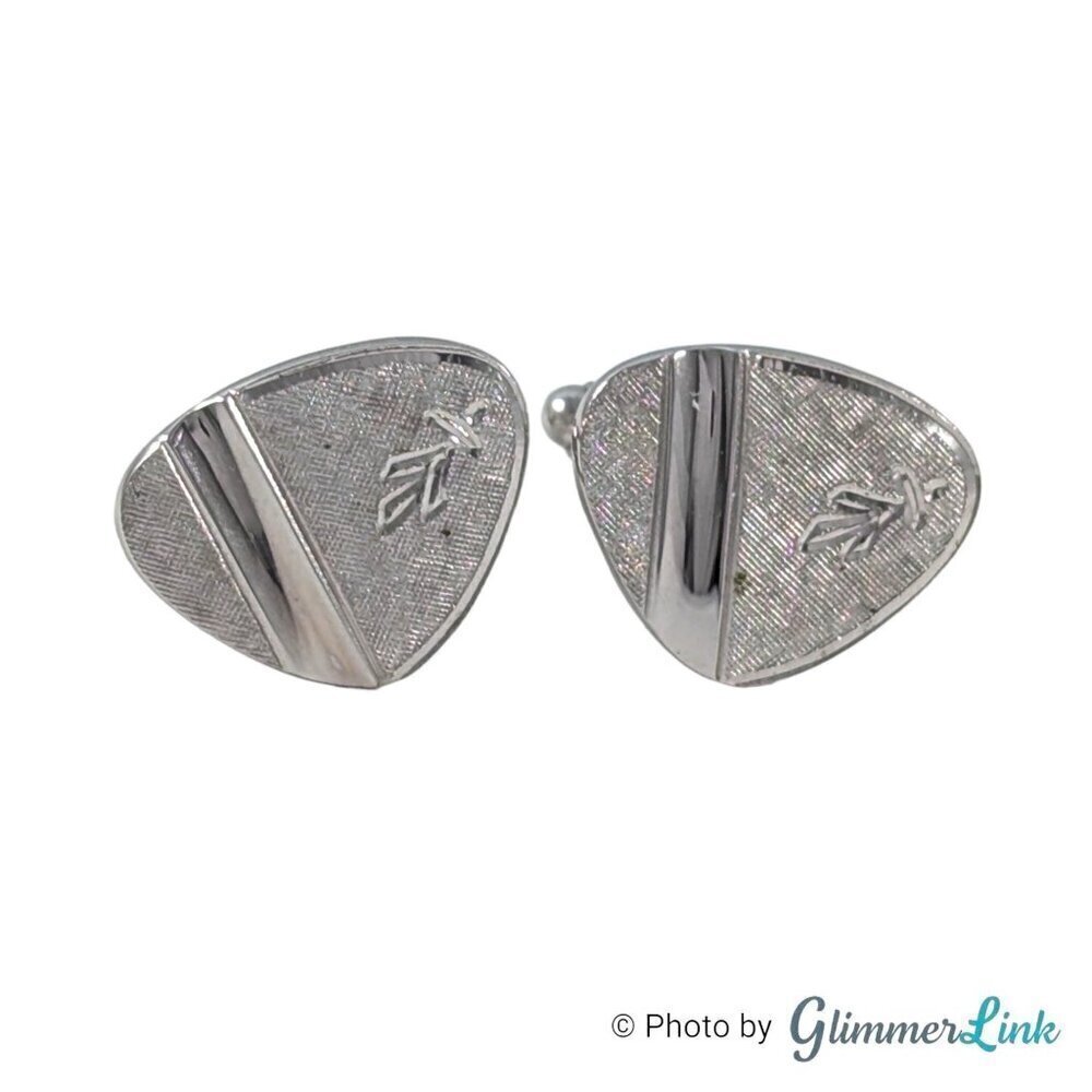 Vintage Shields Fifth Avenue Modernist Triangle Etched Silver Tone Cufflinks